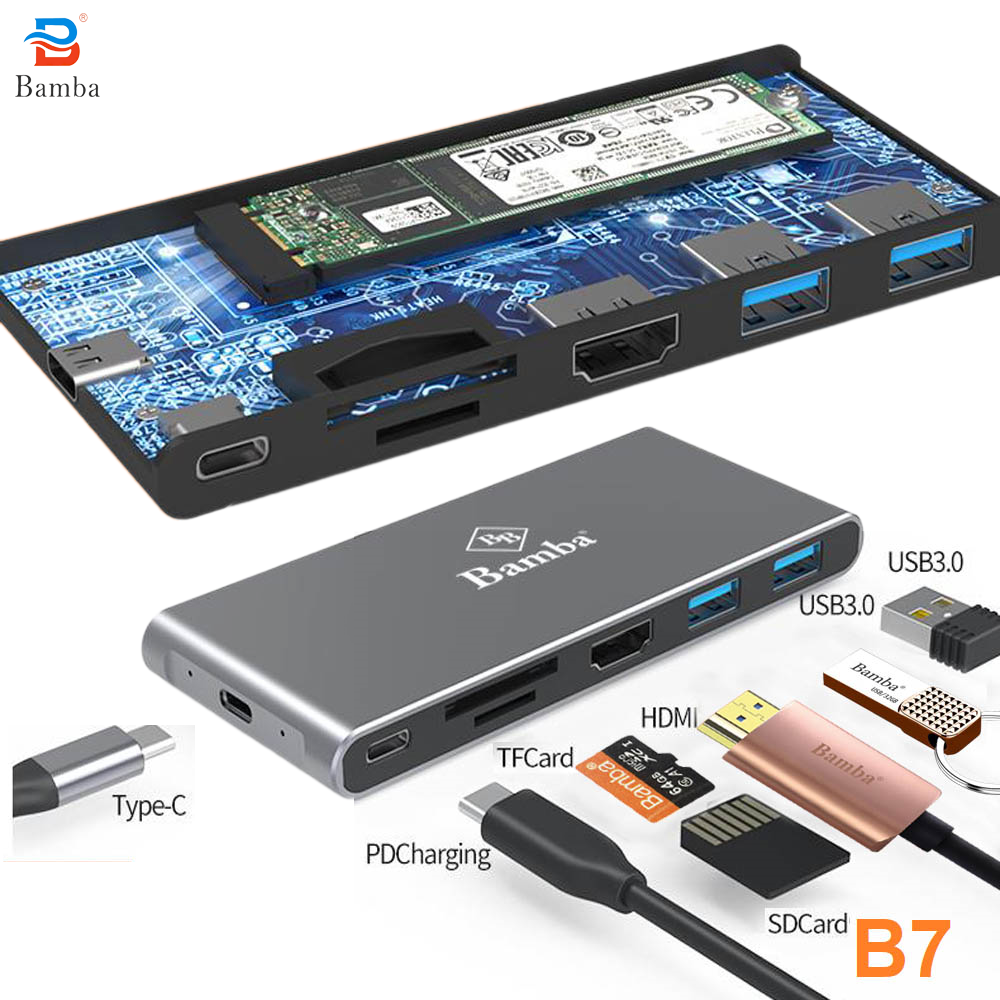 Hộp đựng Ssd Bamba B7 M2(Ngff)+2 Usb 3.0+Hdmi+2 Đọc thẻ+Usb C – Usb C ...