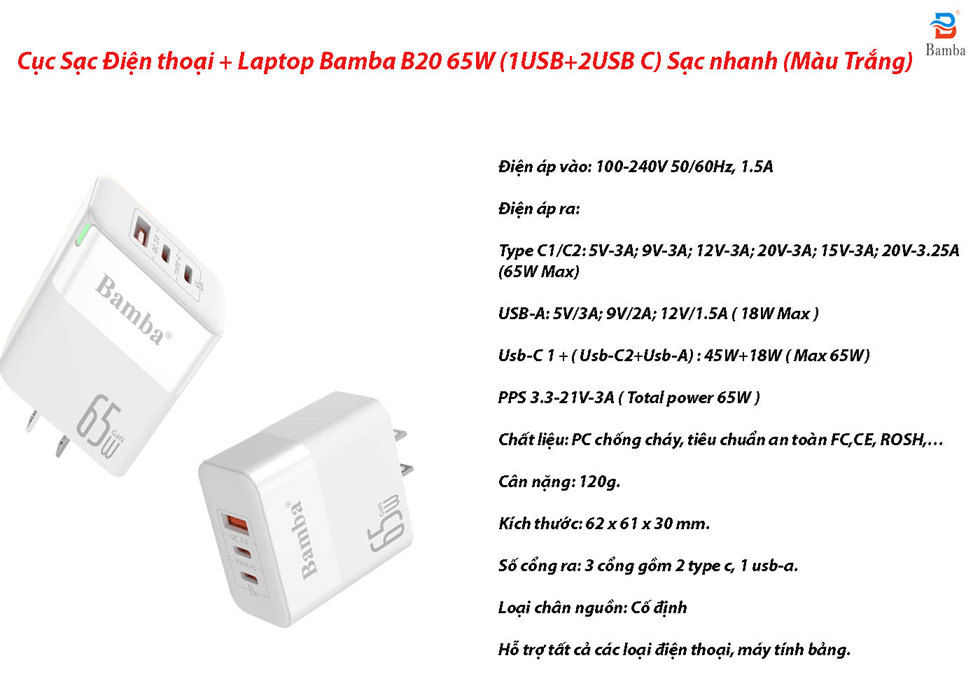 cục sạc điện thoại b20