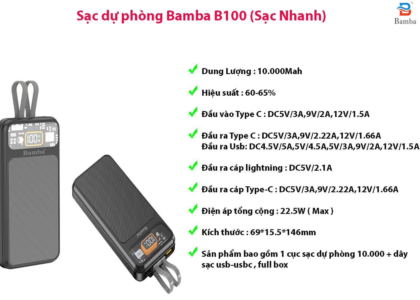 sạc dự phòng b100
