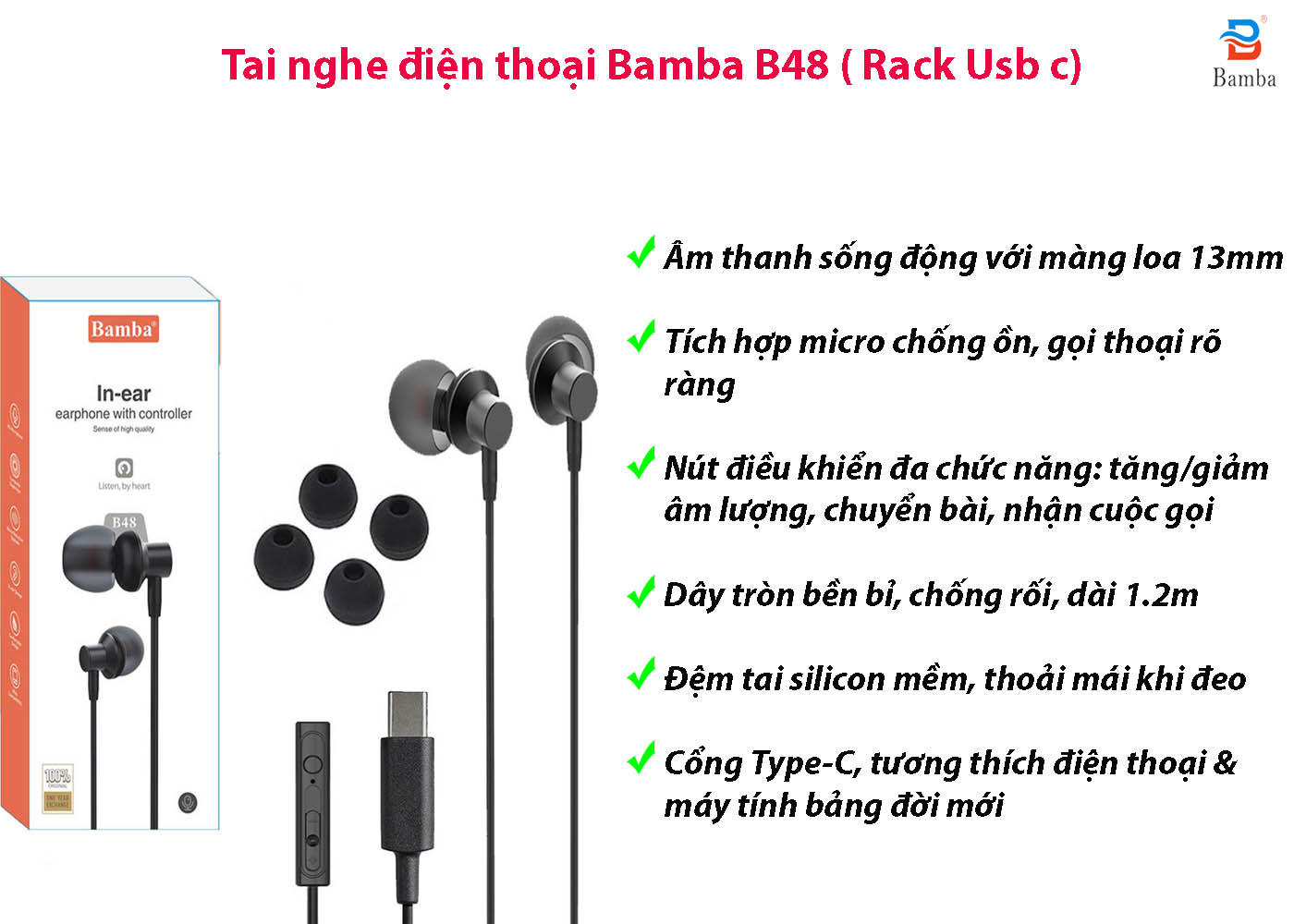 tai nghe b48 jack usb c