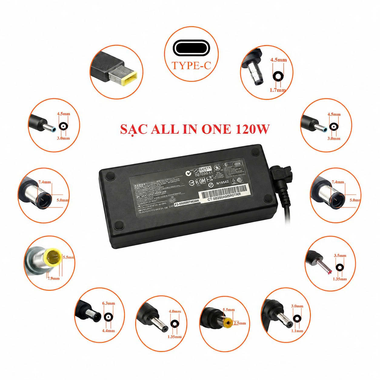 Cục nguồn  ALL IN ONE (120W) Dùng cho Laptop Hp,Dell,Acer,Asus,Lenovo,Msi ….