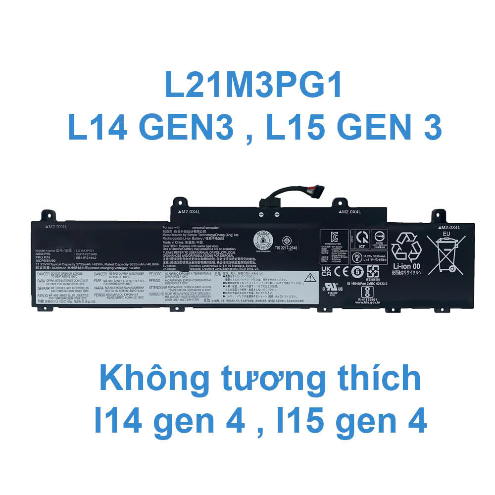 Pin Dùng cho Lenovo ThinkPad L14 Gen 3,L15 Gen 3  (L21D3P71,L21M3PG1)  42WH