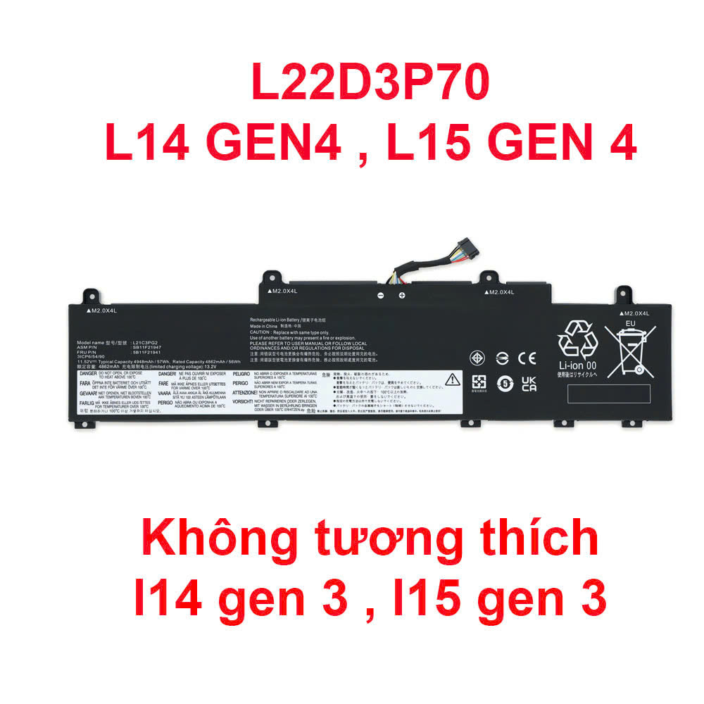 Pin Dùng cho Lenovo ThinkPad L14 Gen 4,L15 Gen 4  (L22D3P70,L22M3P70,L22B3P70,L22X3P70)  46.5WH